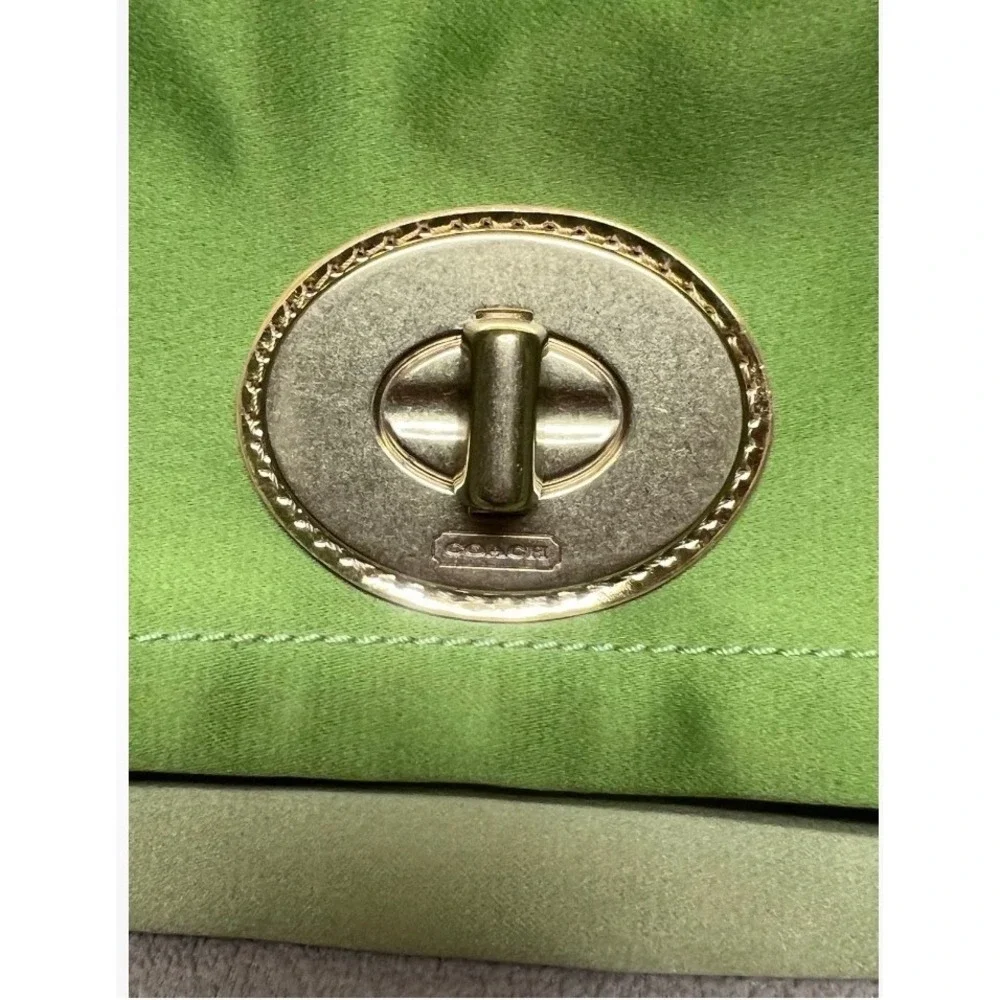 COACH 12926 AMANDA FOLD OVER Green SATIN CHAIN SHOULDER BAG